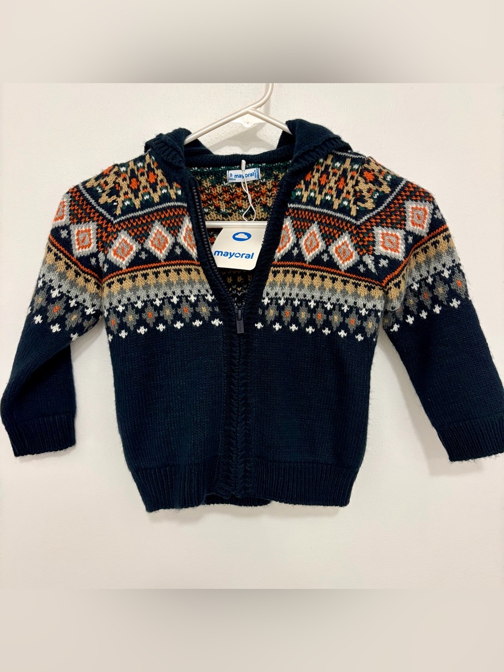 Navy Hooded Fair Isle Zip Sweater - Kids